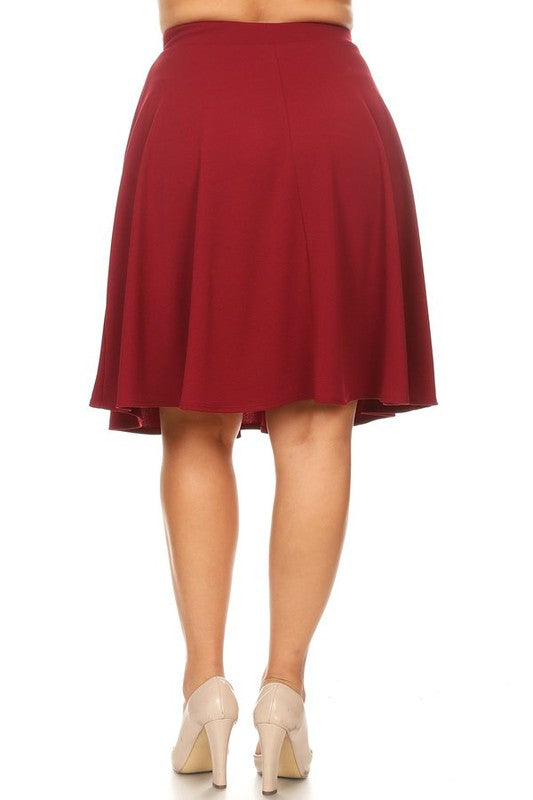 Solid high waisted A-line knee length skirt