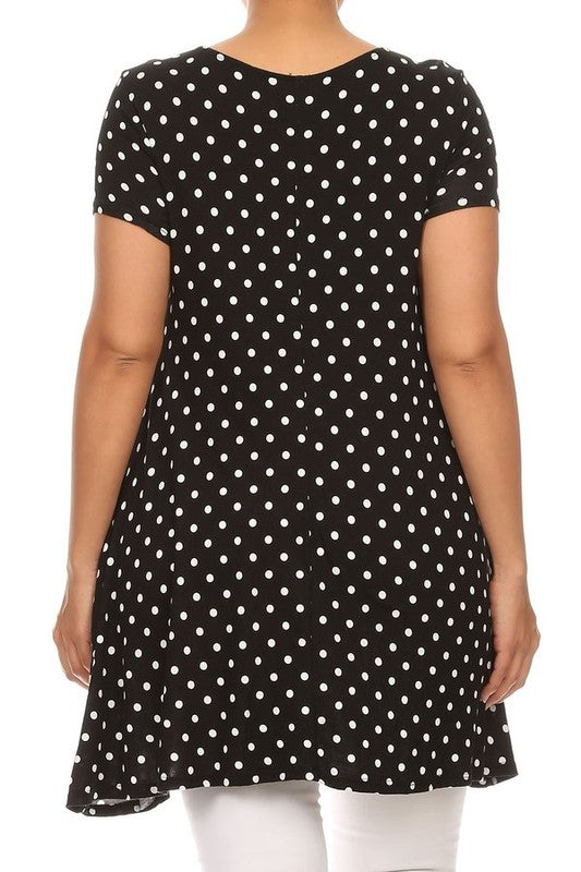 Plus size Polka dot print  short sleeve top