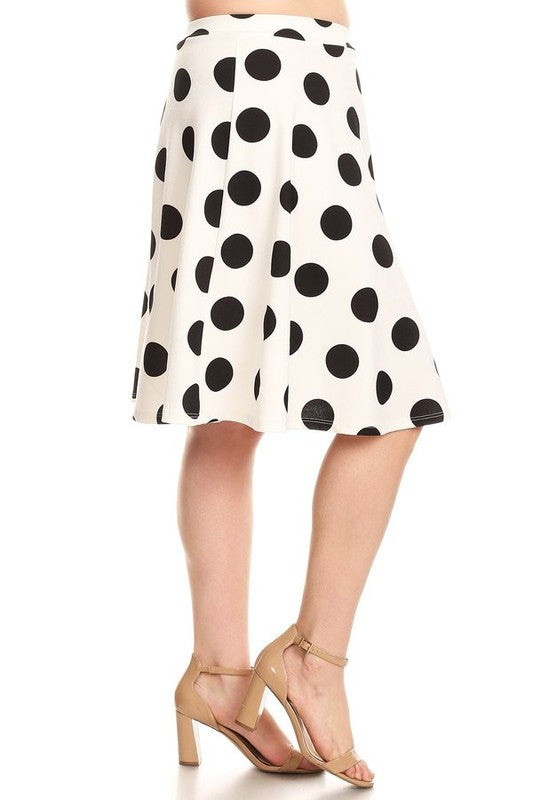 Polka dot printed, high waisted knee length skirt