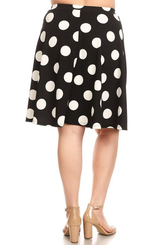 Polka dot printed, high waisted knee length skirt