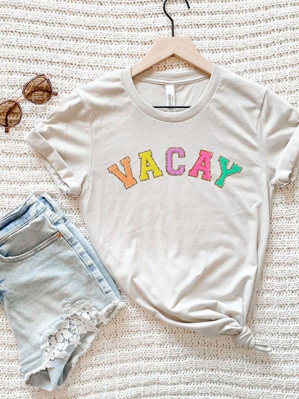 Varsity Font Colorful VACAY Softstyle Tee