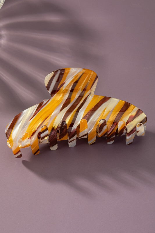 Large colorful striped acetate hair claw clip