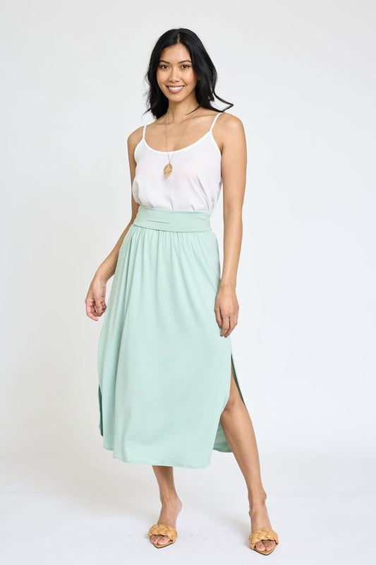 Plus Solid Side Slit Midi Skirt