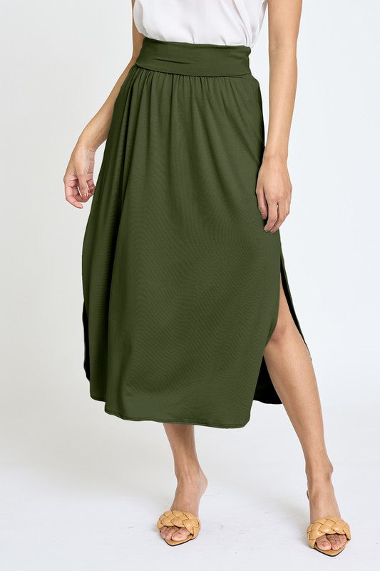 Plus Solid Side Slit Midi Skirt