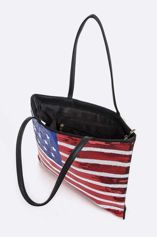 USA Flag Sequin Fashion Tote Bag