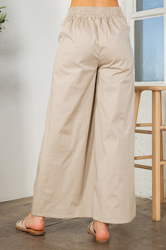 Cotton Wide Leg Pants with Side Pockets