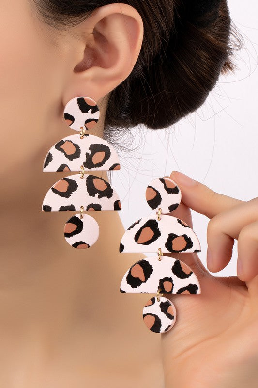 geo shape animal print drop earrings