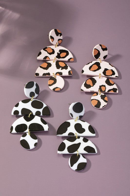 geo shape animal print drop earrings