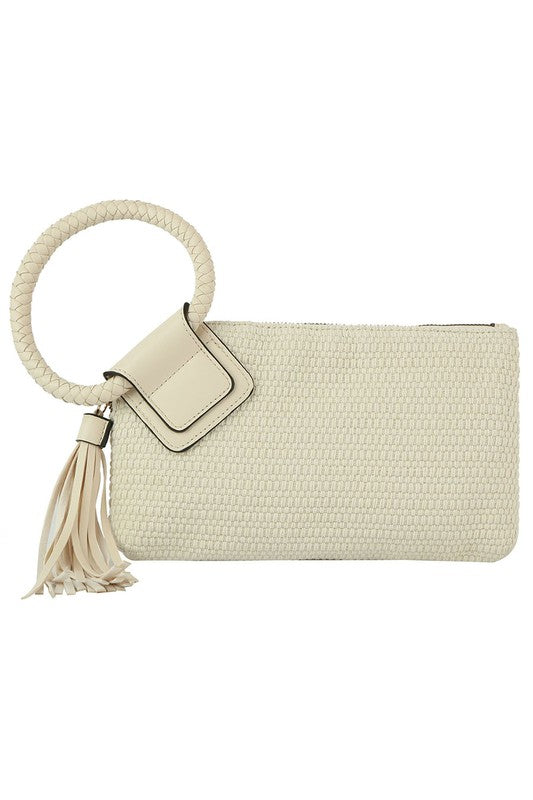 Canvas Cuff Handle Tassel Wristlet Clutch