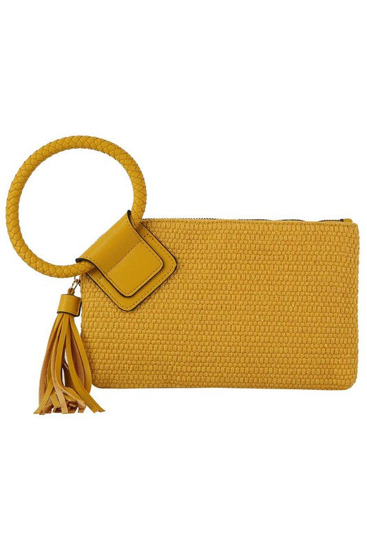 Canvas Cuff Handle Tassel Wristlet Clutch