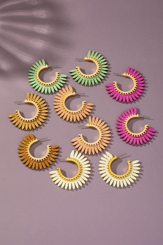 Color coated wood solar ray hoop earrings