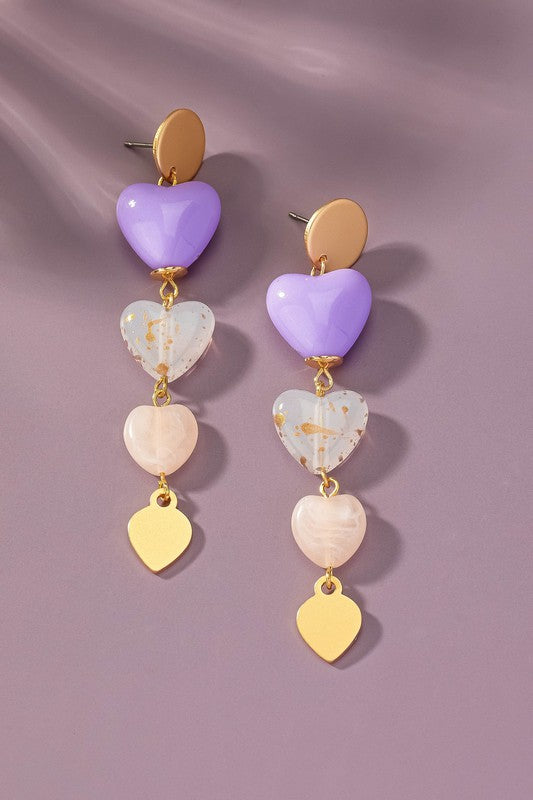 Mixed media heart linear drop earrings