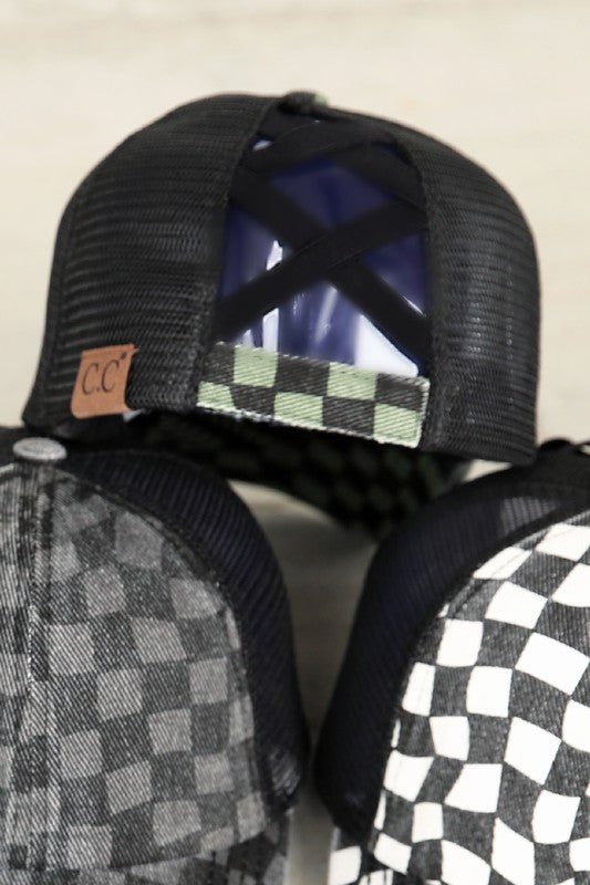 CC Checkered Pattern Baseball Cap Criss-Cross