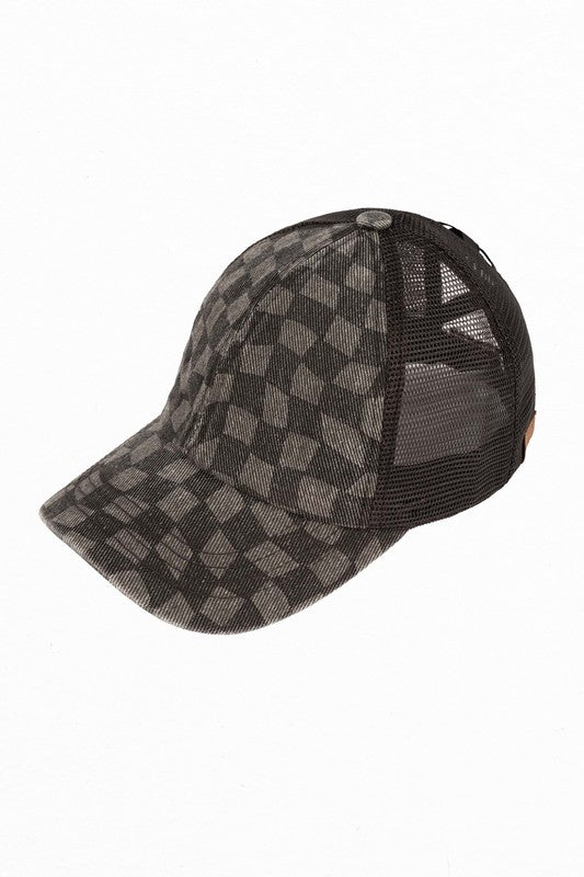 CC Checkered Pattern Baseball Cap Criss-Cross