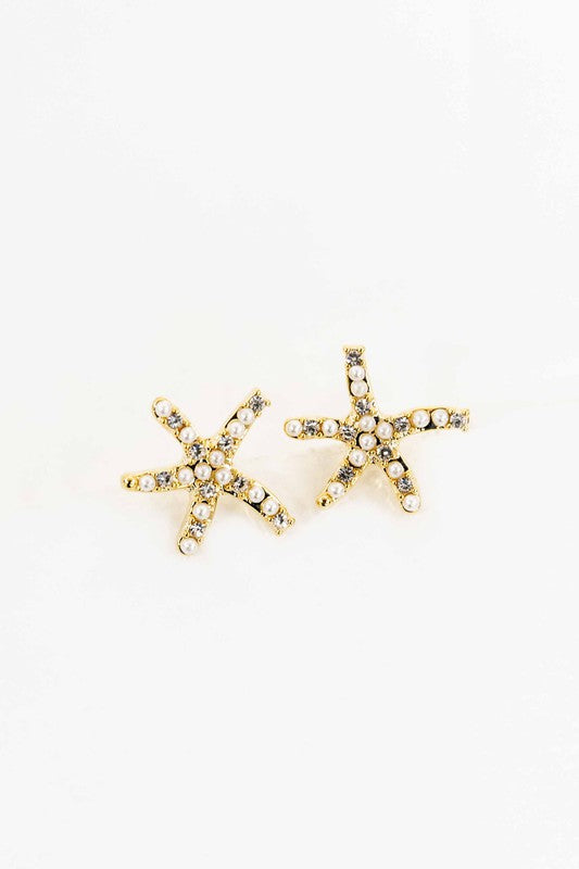 Starfish Stone and Pearl Earrings