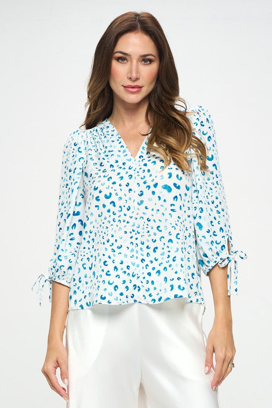 Print Top with Self Tie Sleeves