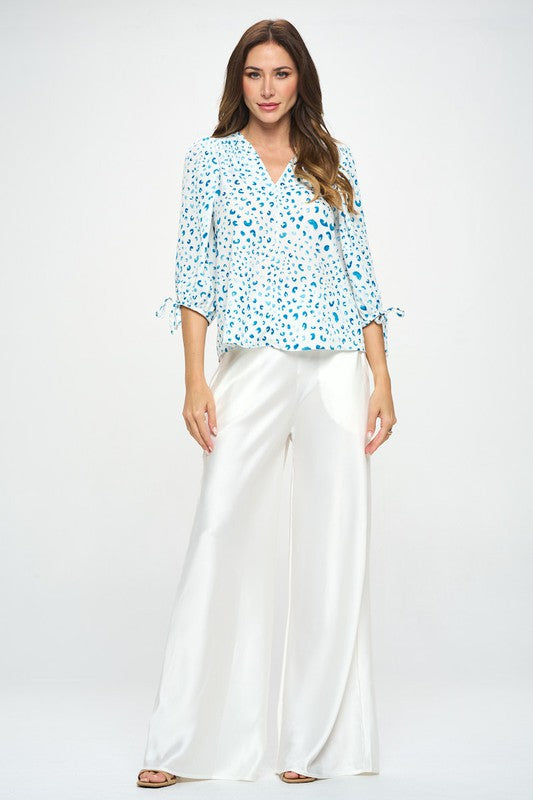 Print Top with Self Tie Sleeves