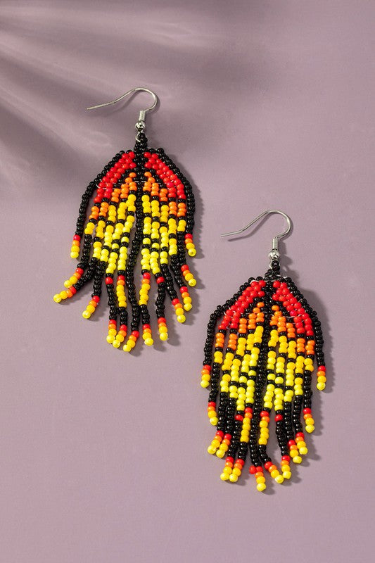 Boho seed bead feather drop earrings