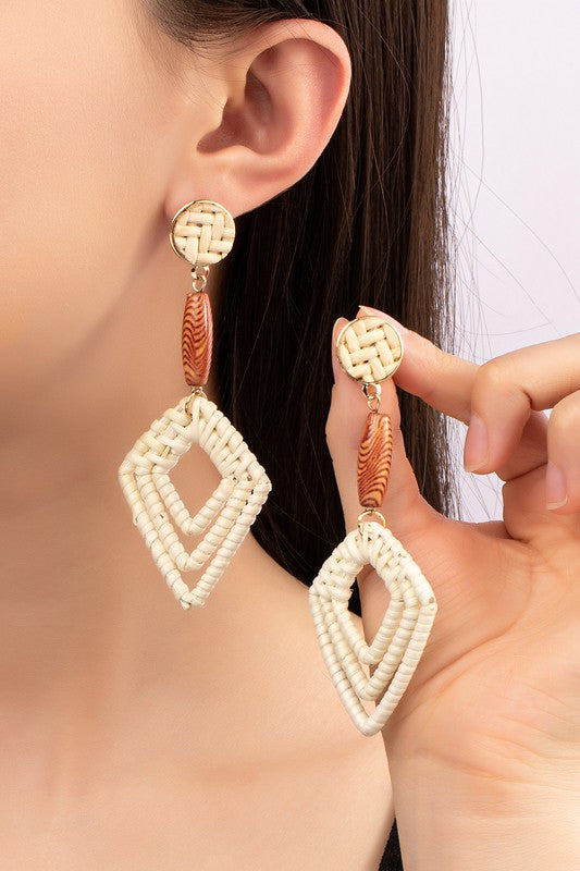 Rattan woven hoop drop earrings