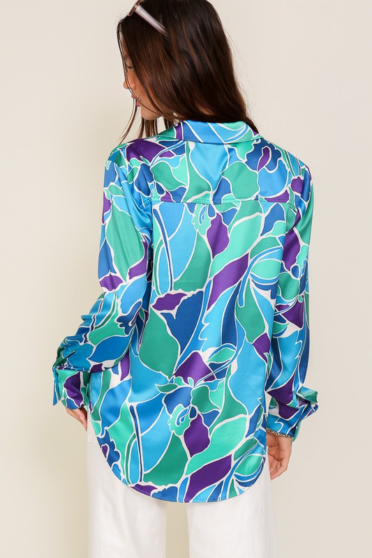 Retro Print Satin Blouse