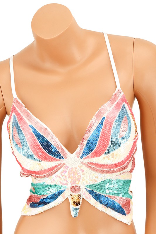 Sequin Butterfly Bra Top