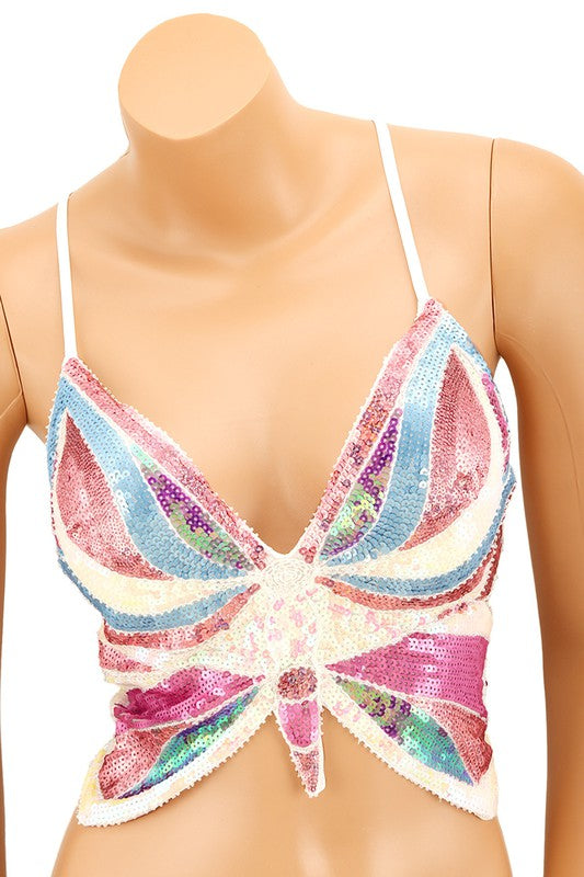 Sequin Butterfly Bra Top