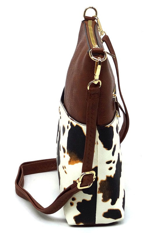 Leopard Cow Flower Pocket Crossbody Bag