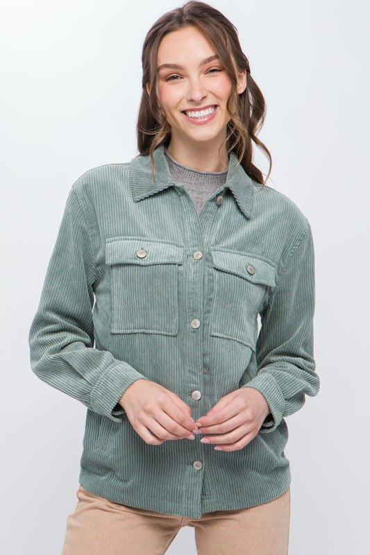 Corduroy Button Down Jacket With Pockets