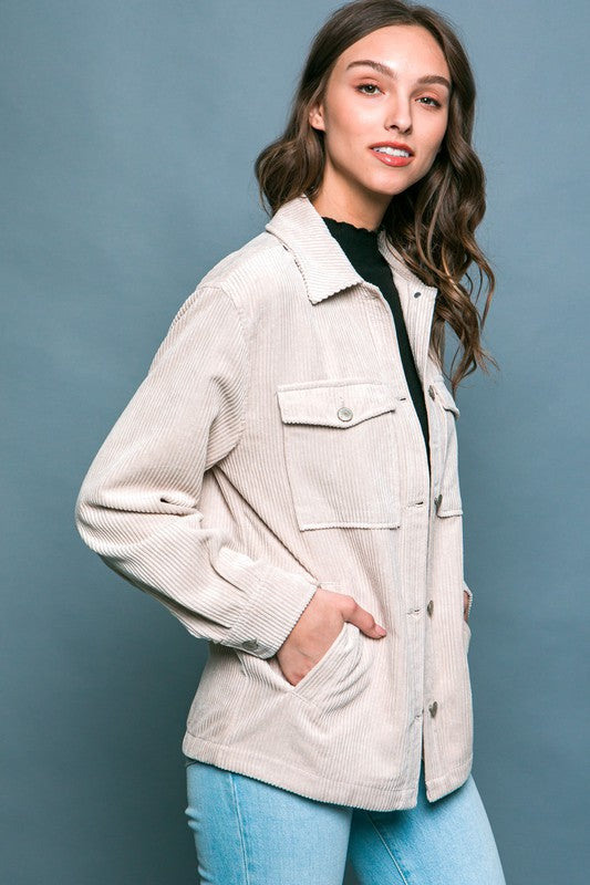 Corduroy Button Down Jacket With Pockets