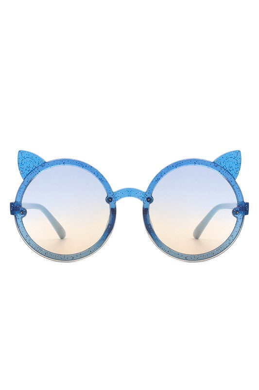 Girls Round Cat Ear Design Glitter Kids Sunglasses