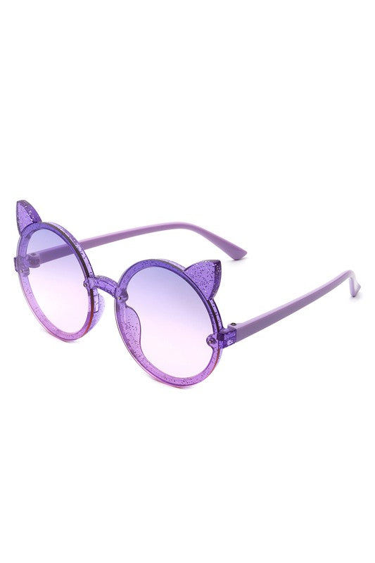 Girls Round Cat Ear Design Glitter Kids Sunglasses