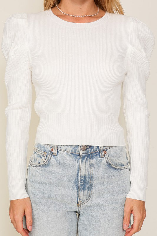 Ribbed Puff Sleeve Knit Top