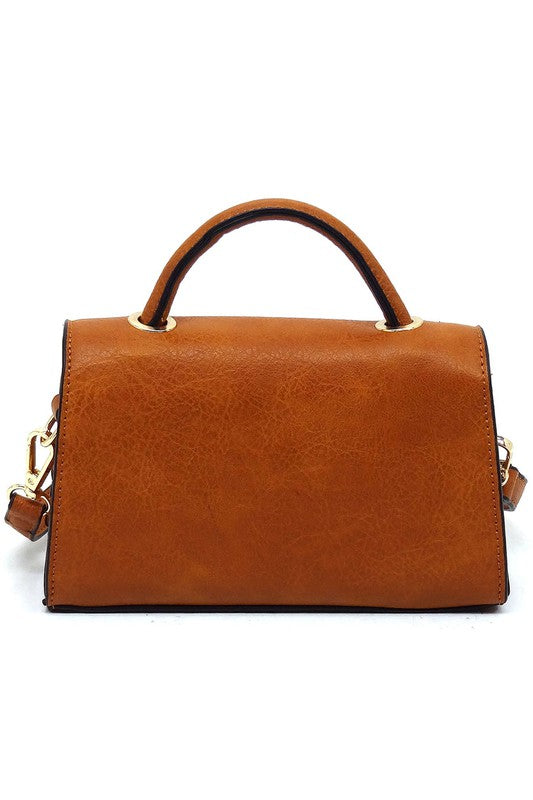 Twist Lock Flap Satchel Crossbody Bag