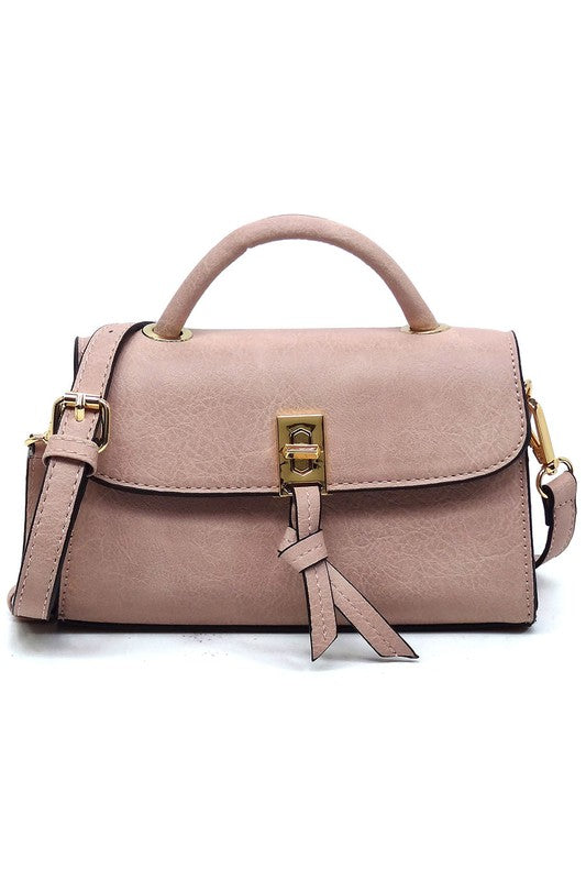 Twist Lock Flap Satchel Crossbody Bag