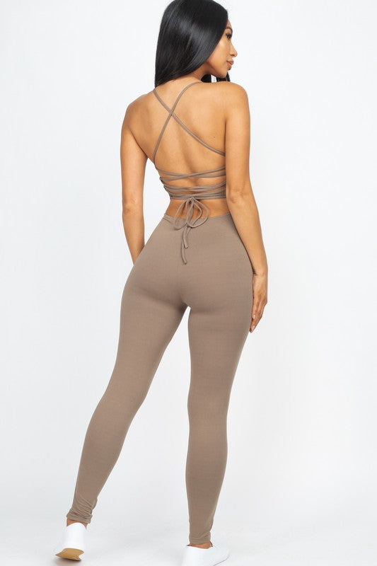 Criss-Cross Open Back Bodycon Jumpsuit