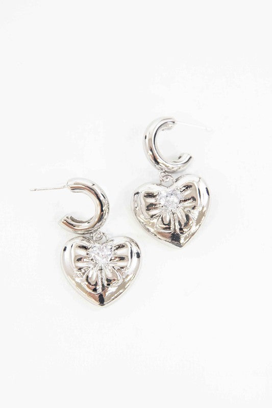 Puffed Heart Hoop Earrings