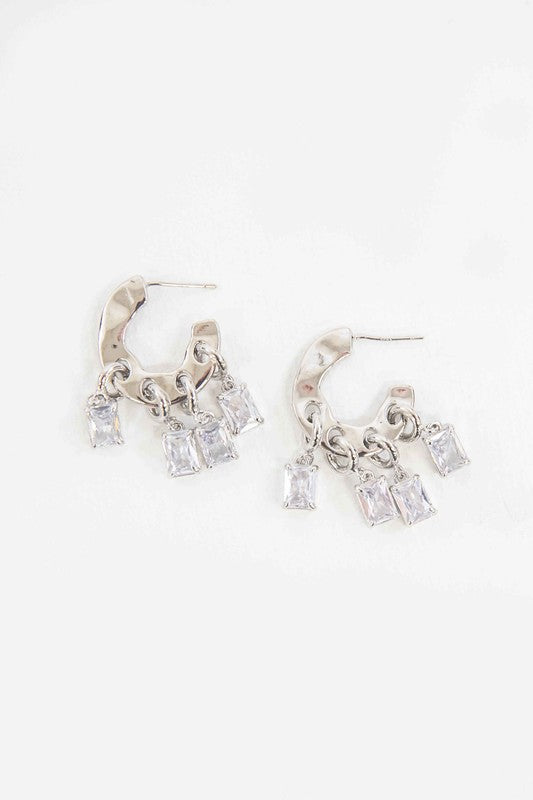 Rectangle Stone Hoop Earrings