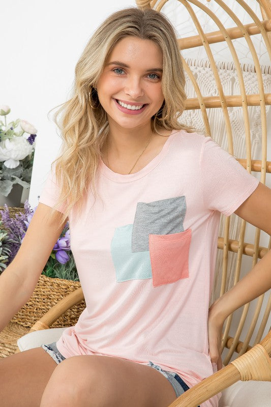 COLOR BLOCK THREE POCKETS TOP