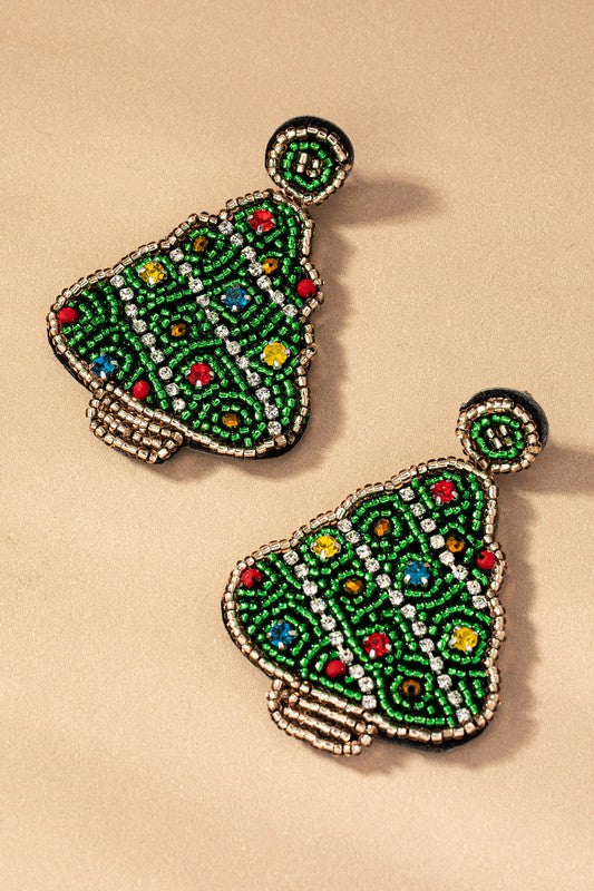 seed bead Christmas tree drop earings