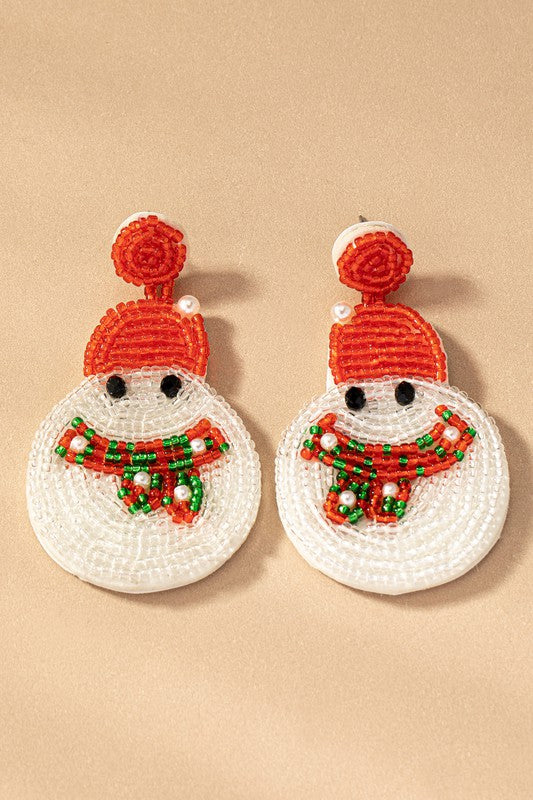 seed bead snow man drop earrings