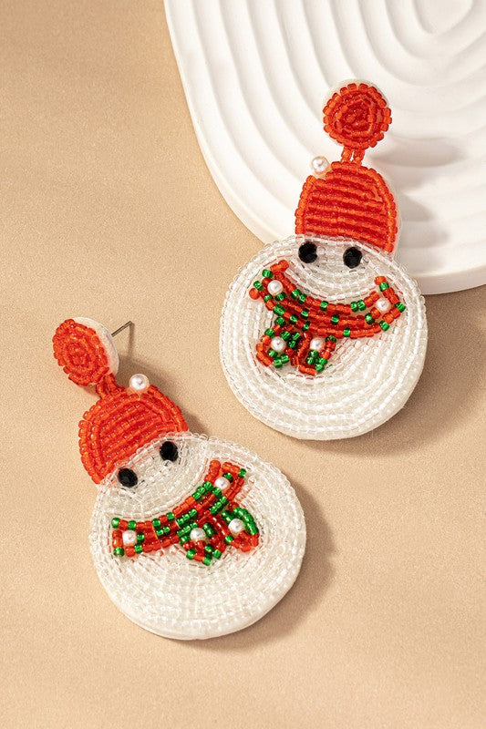 seed bead snow man drop earrings