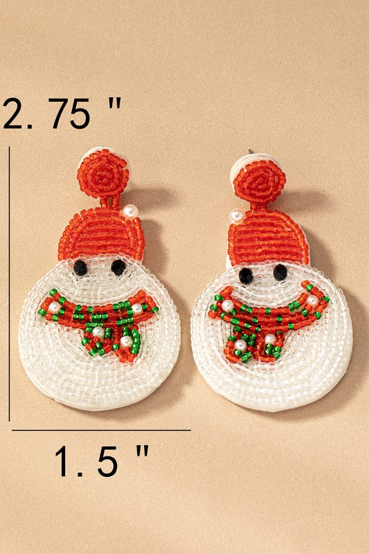 seed bead snow man drop earrings