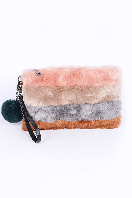 Faux Fur Convertible Wristlet Crossbody Swing Bag