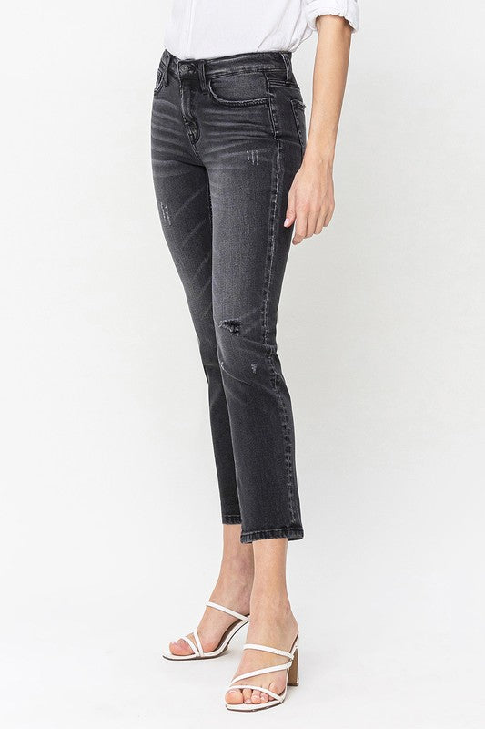 Mid Rise Crop Slim Straight Jeans