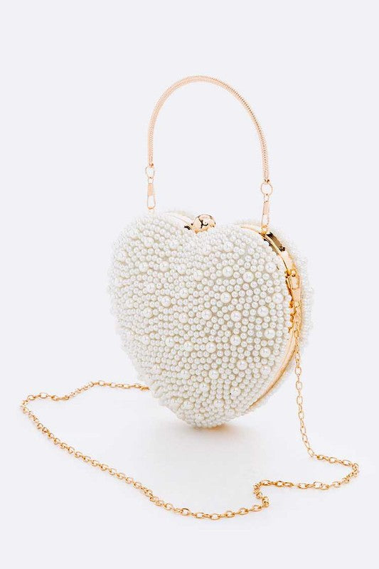 Faux Pearl Iconic Heart Shape Box Clutch