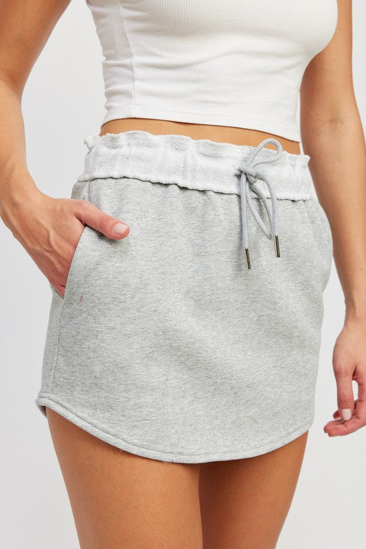 FRENCH TERRY PAPER BAG MINI SKIRT