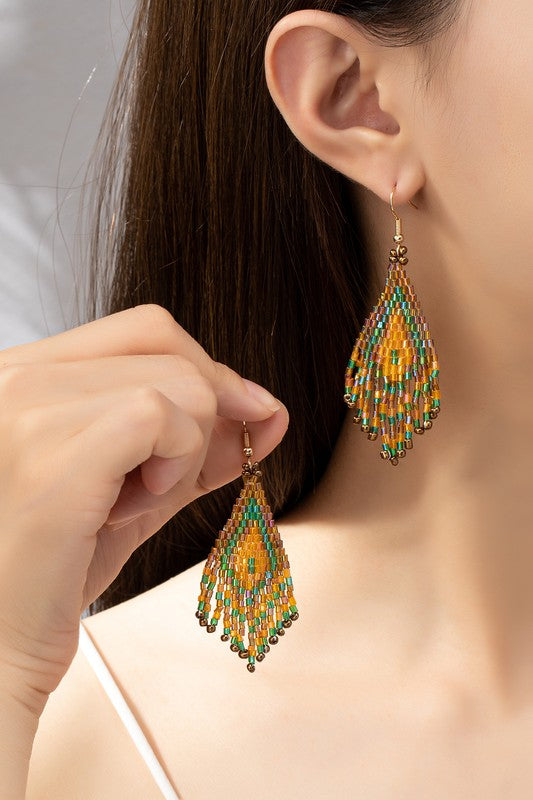 Boho seed bead drop earrings