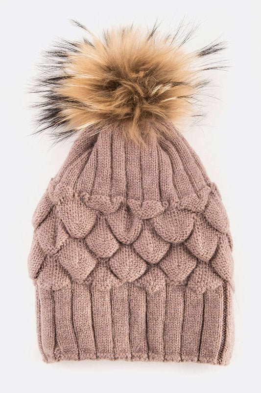 EMMEZ Raccoon Fur Raised Knit Soft Beanies