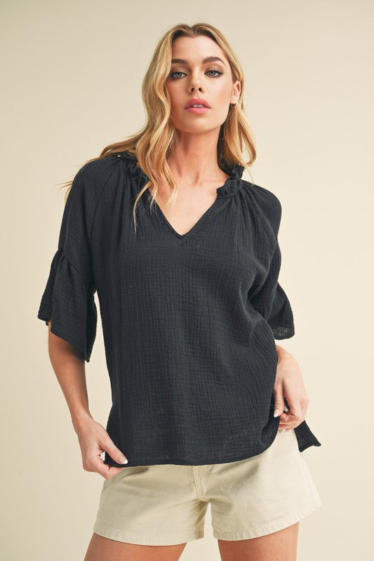 Tes 3/4 Sleeve Ruffle Top