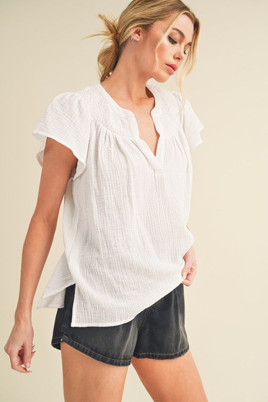 Thia Embroidered Short Sleeve Top